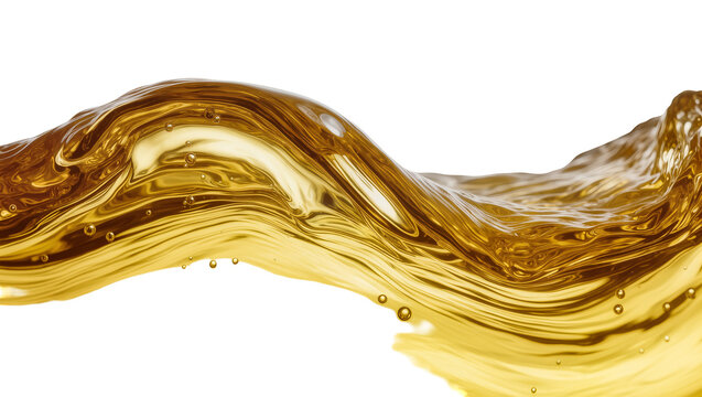 Golden viscous liquid wave with small bubbles, isolated on transparent background