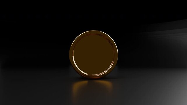 3D animation spinning gold coin moving on dark background. The concept of quick earnings via the Internet, instant money transfers, cashless payments, digital financial technology. 4k 3d animation