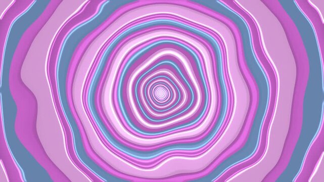 Trendy cartoon style background animation with rippling wavy circles. Trippy fluid motion in pink and blue color tones. Full HD looping psychedelic tunnel effect animation.