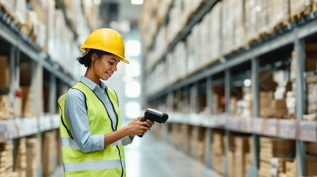 Warehouse worker scanning inventory with barcode scanner