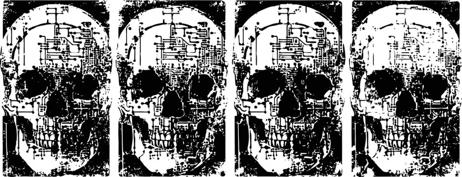 abstract skull pattern with circuit board texture in black and white