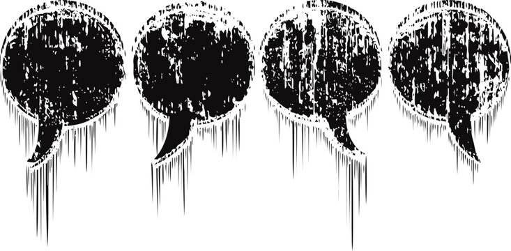 Grunge speech bubbles with dripping paint effect in black isolated on white background