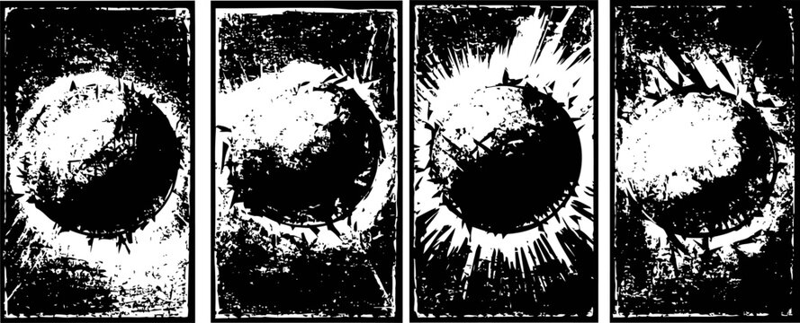 Four stages of an exploding meteor celestial event in outer space cosmos
