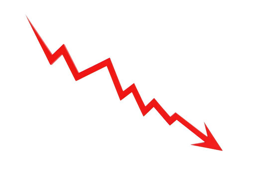 Red downward zigzag arrow vector illustration