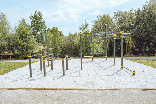 Calisthenics and Street Workout Rig - Outdoor Gym, Santa Comba D&atilde;o, Portugal, public fitness Calisthenics equipment in a green park environment