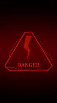 Warning sign animation with red lightning bolt on black. Digital danger alert indicator. Technology security warning graphic background.