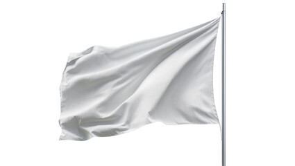 Waving white fabric flag on metal pole, isolated on transparent background © Elena