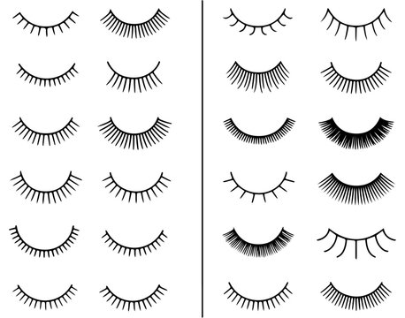 closed eyelashes cute eye icon set