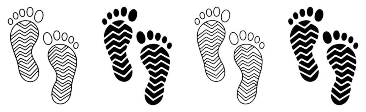 shoe sole footprint tread icon set