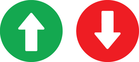 Green circle with white arrow pointing up and red circle with white arrow pointing down icons Vector © mst