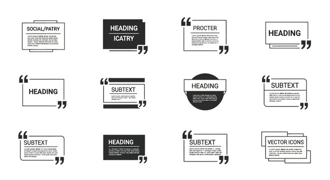 Collection of Minimalist Black and White Quote Text Boxes and Typographic Frames.
