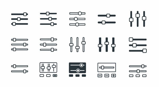 Collection of minimalist slider and equalizer interface icons.