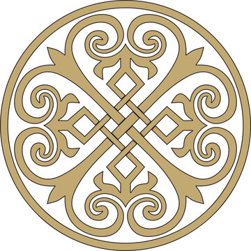 Vector gold and black round classic byzantine ornament. Circle, ring, border, Ancient Greece, Eastern Roman Empire frame. Decoration of the Russian Orthodox Church