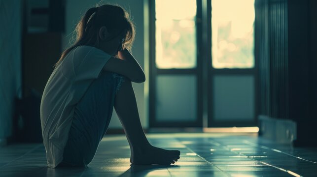 Woman sitting alone with head down