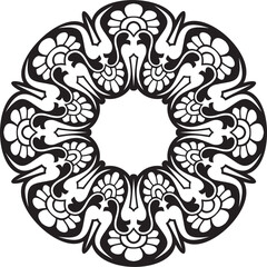 Fototapeta premium Vector black monochrome classic Greek round ornament. Circle of Ancient Greece and the Roman Empire. Byzantine painting of walls, floors and ceilings. Decoration of European palaces.