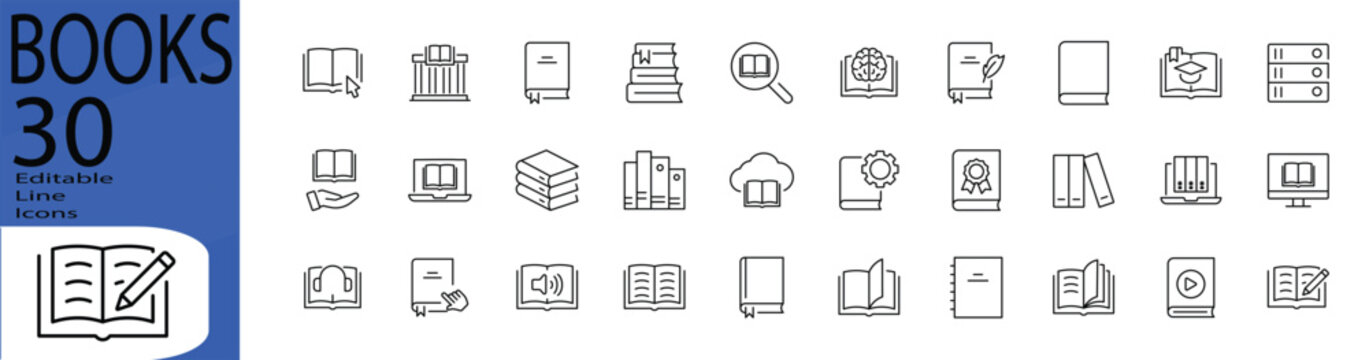 Books line editable icon set. Editable stroke. Vector illustration.