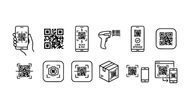 Mobile QR code scan icons vector collection for payment and app technology isolated on white