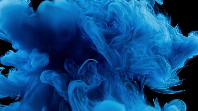 Abstract Blue Ink Swirl in Water Against Black Background - Dynamic Liquid Flow Art