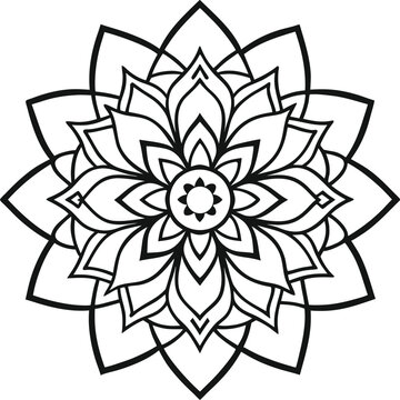 Easy and simple floral mandala pattern with symmetrical geometric flower petals isolated on white background, Vector, illustration