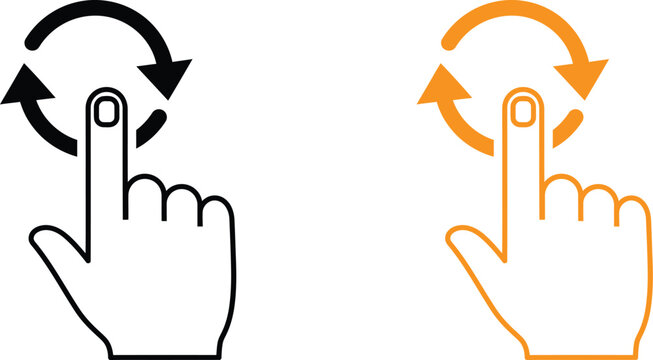 Black and orange hand gesture icons showing a circular refresh or reload motion on a digital touch screen interface Vector