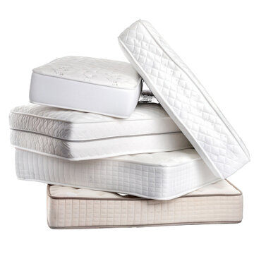 Stack of White Mattresses of Various Sizes Keywords: mattresses, beds, bedding isolated on a transparent background