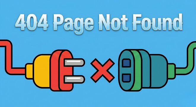 404 page not found error concept with disconnected electrical plugs
