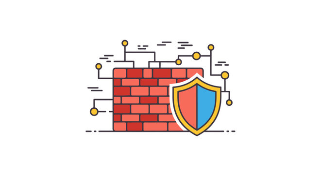 Conceptual illustration of a network firewall with a digital protection shield.