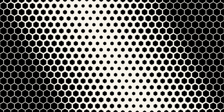 Abstract geometric black and white graphic halftone hexagon pattern