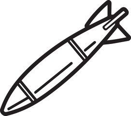 Fototapeta premium A black and white outline illustration of a bomb, its aerodynamic shape and fins clearly defined.
