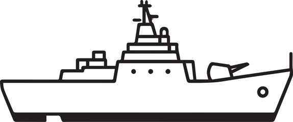 Fototapeta premium A modern warship, depicted in a clean line art style, stands ready for duty, showcasing its robust design and naval power.