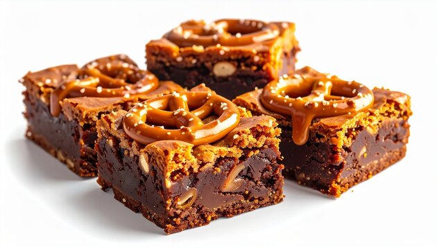chocolate fudge brownies topped with salted caramel and pretzels