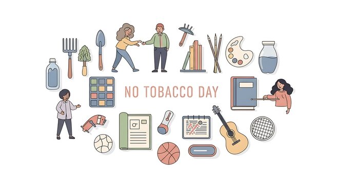 Illustration showing healthy activities for no tobacco day celebration
