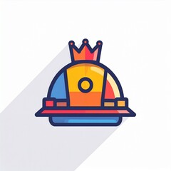 Naklejka premium 2D Vector Work Helmet with Crown Icon on White Background in Flat Design Style