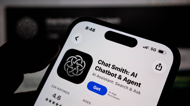 Closeup of a smartphone screen displaying the app store page for the chat smith ai chatbot agent application