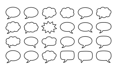 Fototapeta premium Assortment of simple black outline speech bubble and thought bubble