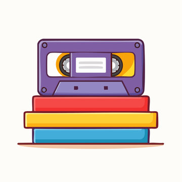 Retro VHS Tape Stacked on Books