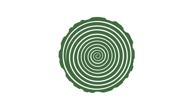 Green concentric circles form a tree ring pattern on a white background