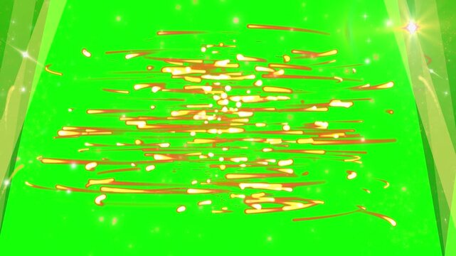Glowing golden particles on green background with sparkling light effects on transparent background