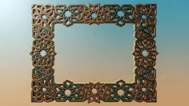 Theme Ramadan or Eid Mubarak, Islamic geometric frame with soft gradient background