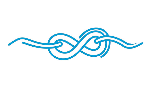 Simplified blue figure-eight knot with flowing ends on white