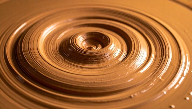 Close-up of wet clay spinning on a pottery wheel, creating concentric circles and smooth textures