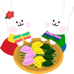 한복입은 토끼와 송편.png © 지원 이