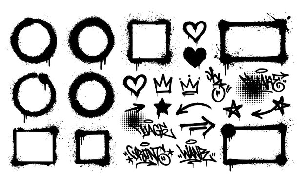 Graffiti elements pack spray paint frames crowns stars and arrow designs