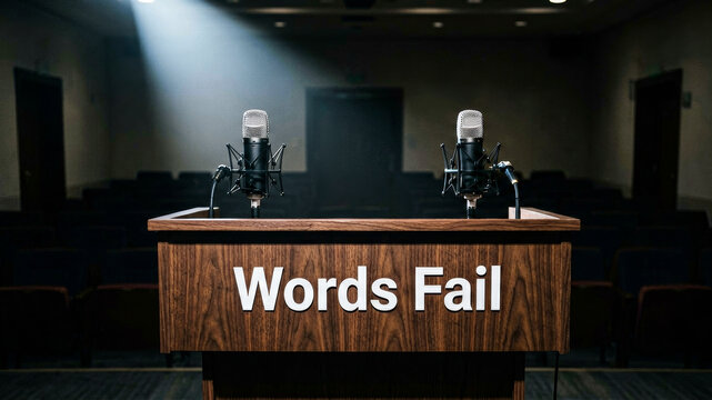 Podium with words fail message symbolizing political communication breakdown public frustration and ineffective governance responses