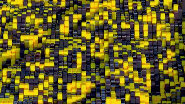 Yellow and blue voxel wave terrain 3D computer graphics video