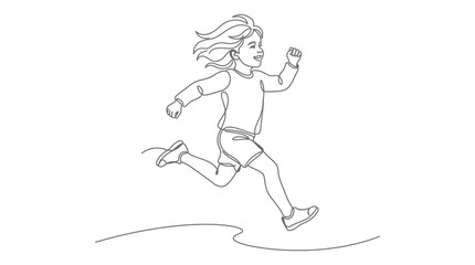Fototapeta premium Continuous line drawing of a running child.