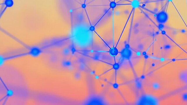 Abstract network of glowing blue nodes and lines against a bokeh background.