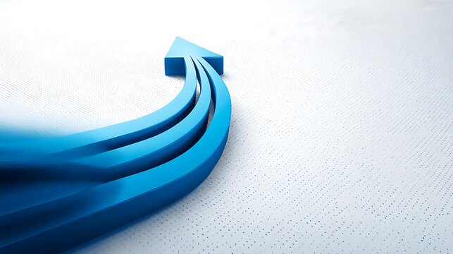 Three blue arrows curving upwards, symbolizing growth and progress. The arrows start from the left and curve to the right, with the leading arrow appearing to move faster than the others.