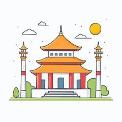 Fototapeta premium Stylized Illustration of a Traditional Asian Temple