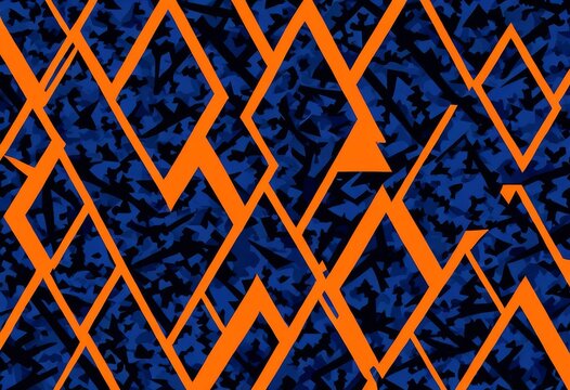 Seamless pattern with navy geometric triangles on a vibrant orange background